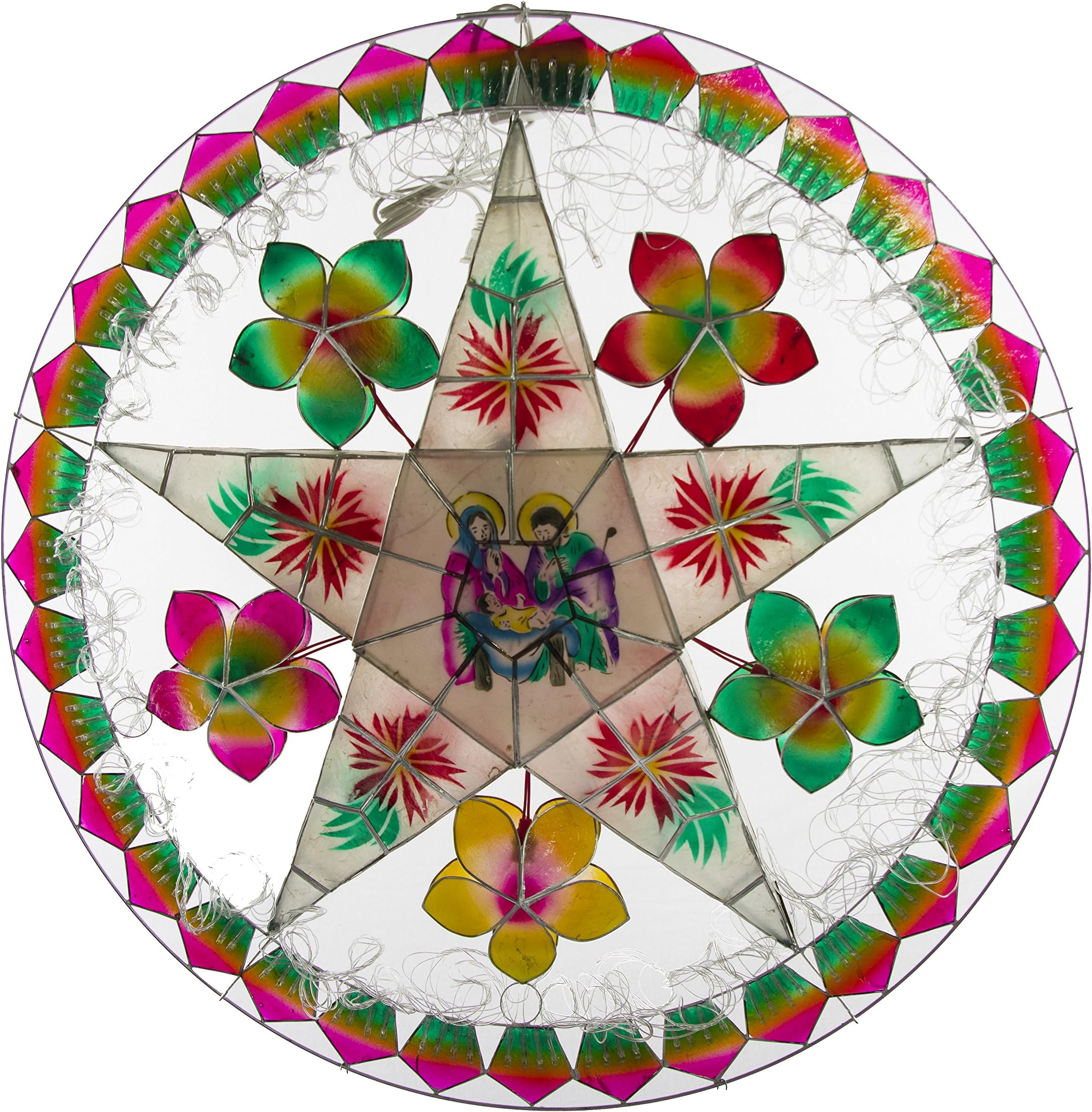Handmade Nativity/Flower Parol Christmas Lantern 29 inch Multicolored