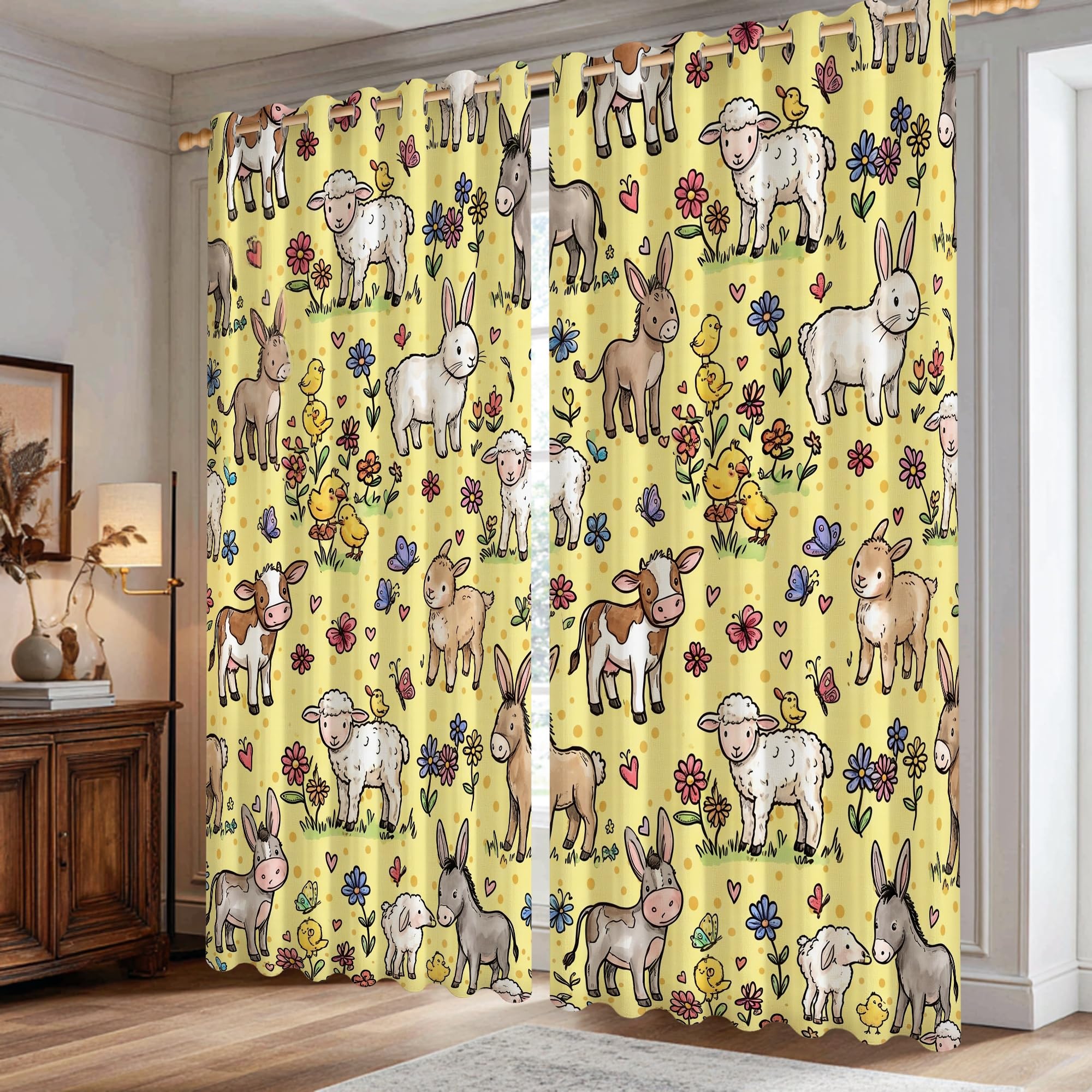 Rideaux occultants pour cuisine et salon à motif âne et tissu infroissable