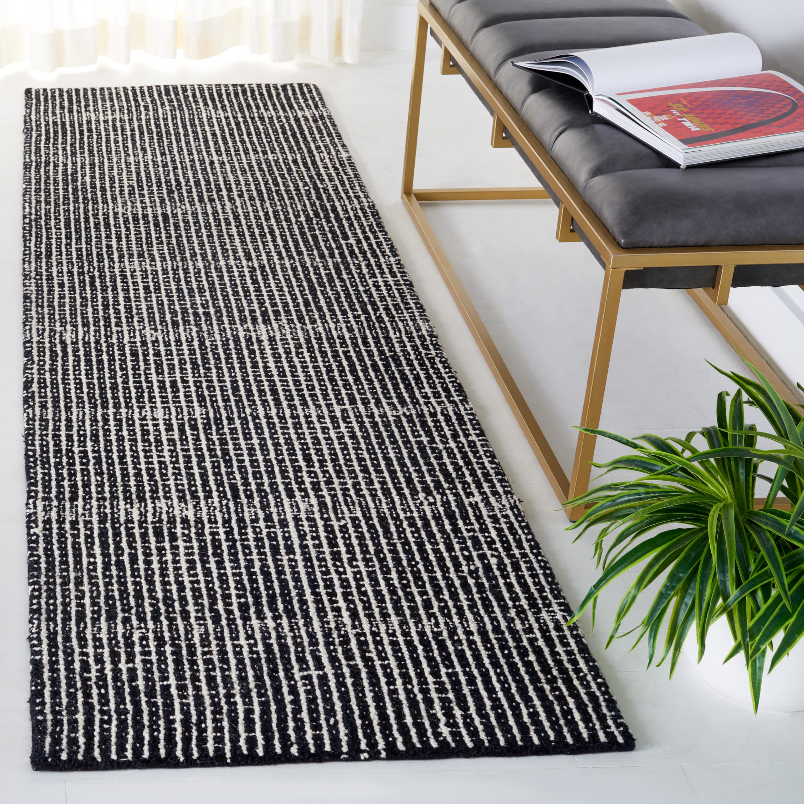 SAFAVIEH Abstract Collection Runner Rug - 2'3" x 6', Black & Ivory, Geometric Design, Handmade Wool, Ideal for The Living Room, Bedroom, Dining Room (