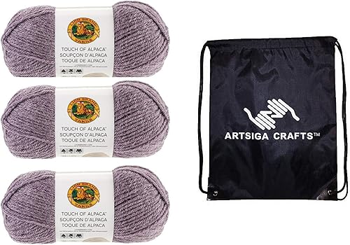 Lion Brand Touch of Alpaca Purple Aster 674-146 (3 madejas, el mismo lote de tinte) estambre mediano #4 acrílico, hilo de alpaca para ganchillo y