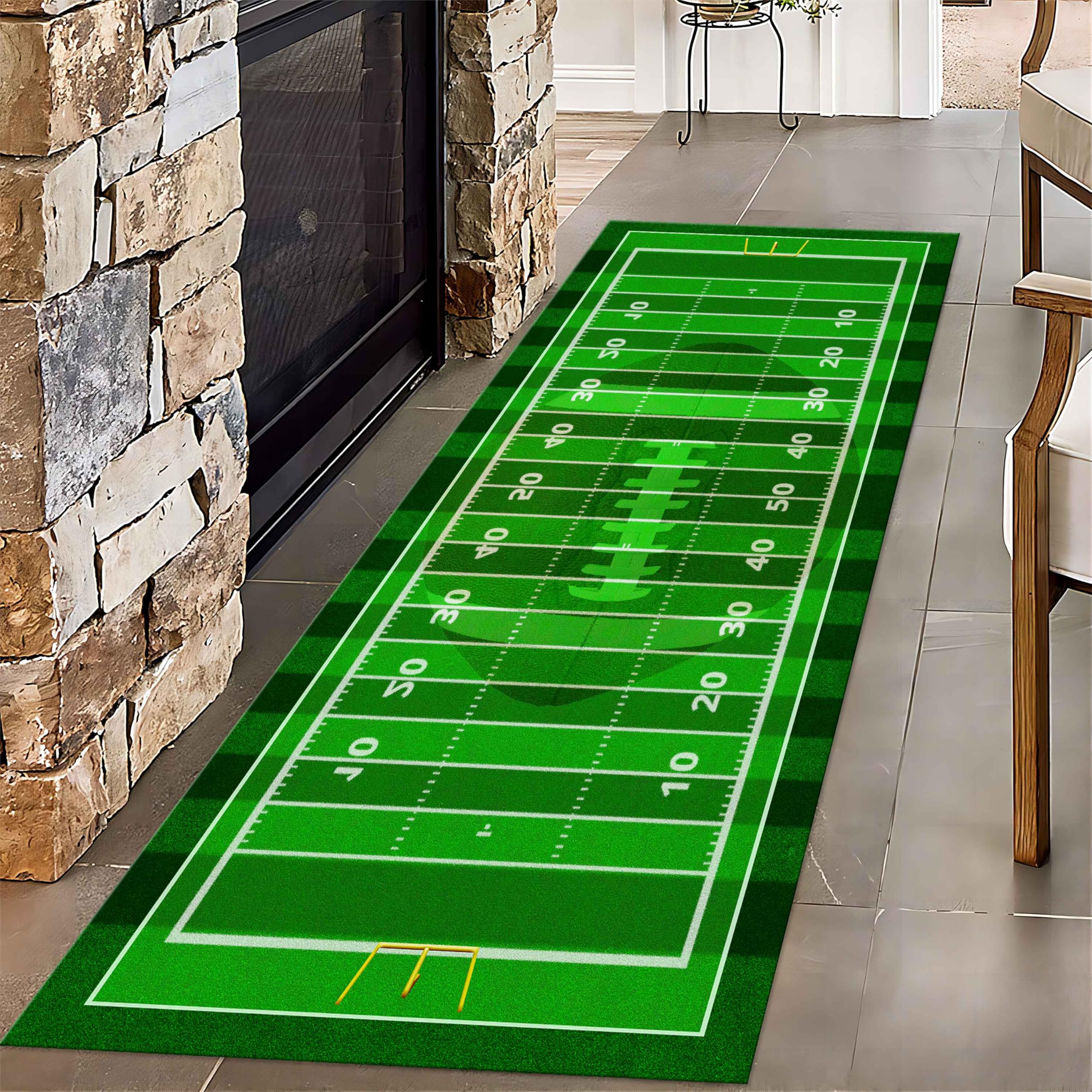 Football Field Hallway Runner Rugs, 2x10ft, American Football Sports Carpet for Entryway, Durable Soft Low Pile Non-Shedding Mat, Easy Clean Absorbent