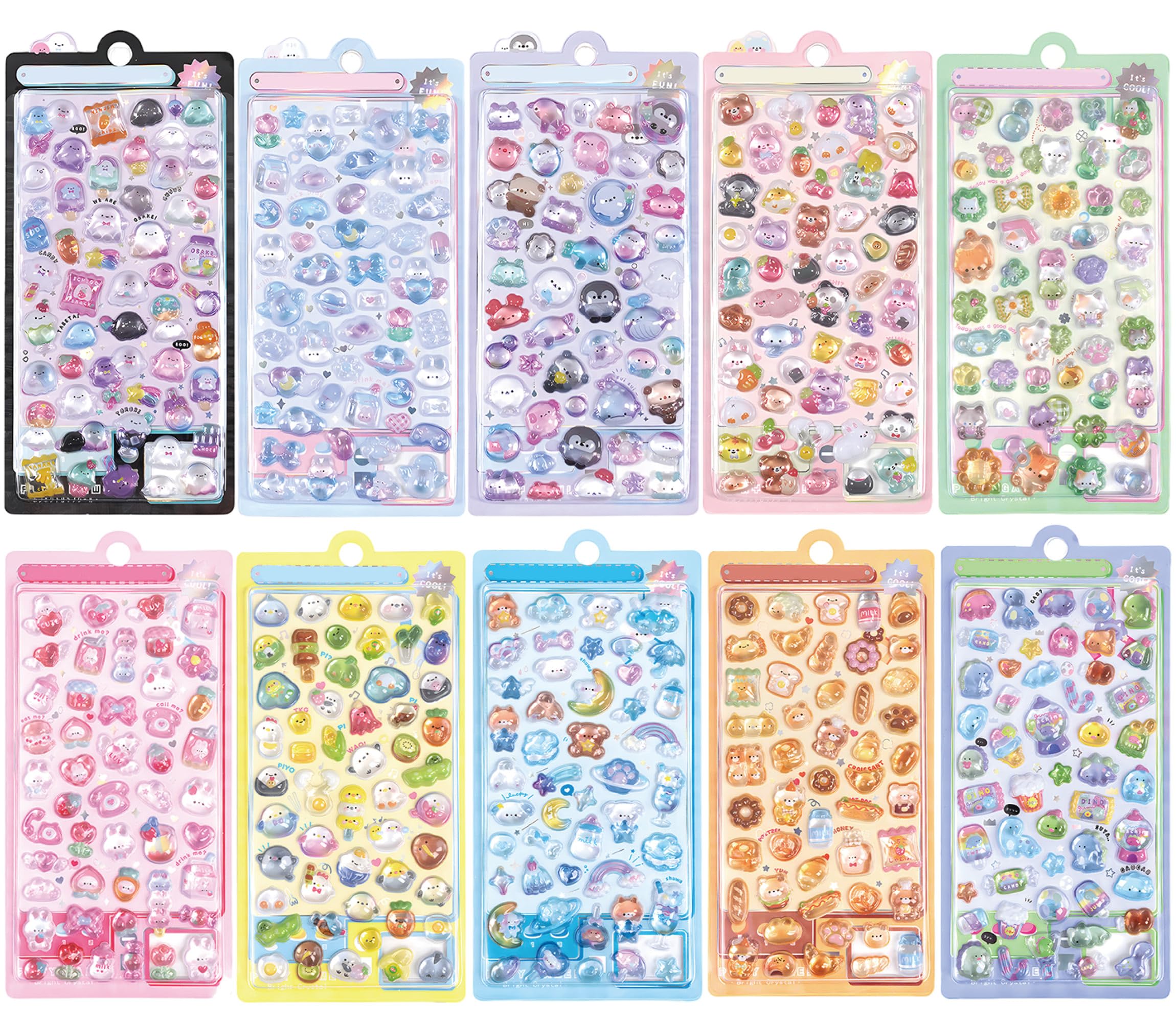 CHALAN 立体シール 【10枚 約500点】 子供 ご褒美 デコシール かわいい ぷっくり デコレーション DIY用 手帳 日記 可愛い キラキラ ステッカー 女の子 スマホデコ用 DIY 手芸 贈り物 10枚セット