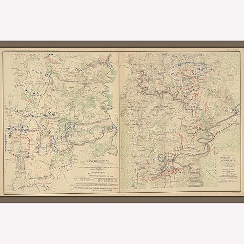 Mapa de batallas de la guerra civil de Winchester Virginia, Cedar Creek y Fisher's Hill - Imprimir solamente - 24 x 36 pulgadas