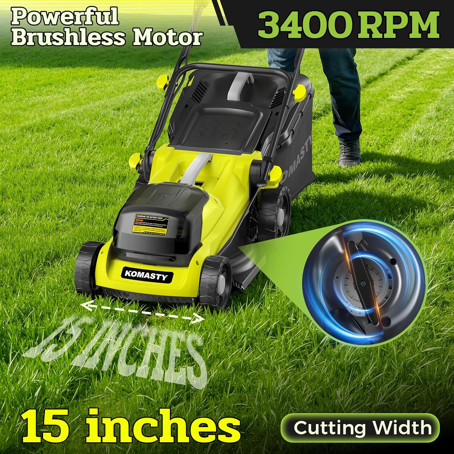 40V Electric Lawn Mower 15" Cordless Battery Powered Mower, 2 in 1... photo 4