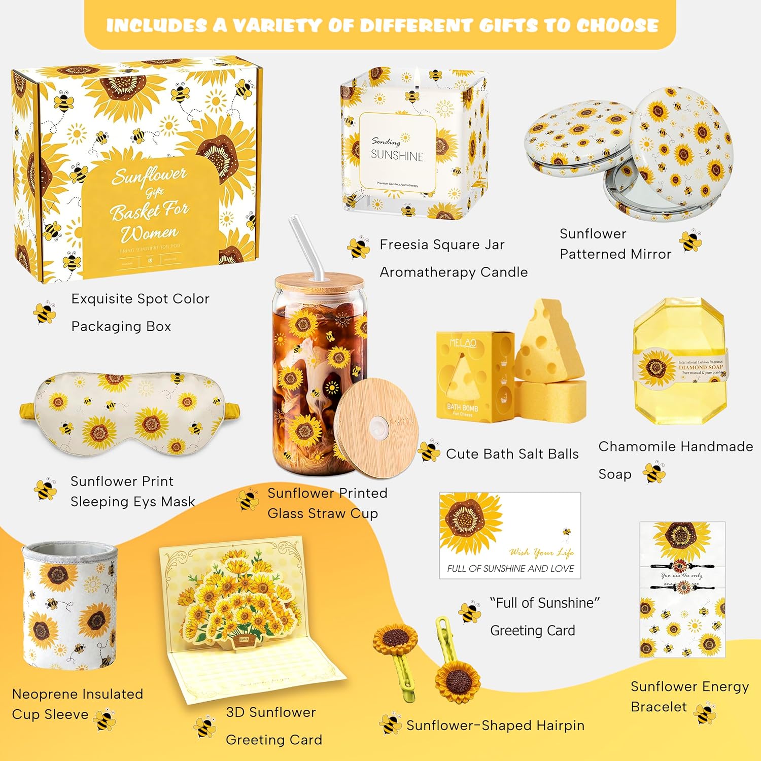 Sunflower Gift Baskets for Women, Sending Sunshine Unique Birthday Cheer Up Self Care Package, Get Well Soon Spa Christmas Gifts Set - Thinking of You Gift for Lover, Her, Girls, Women, Sister, Mom - Image 7