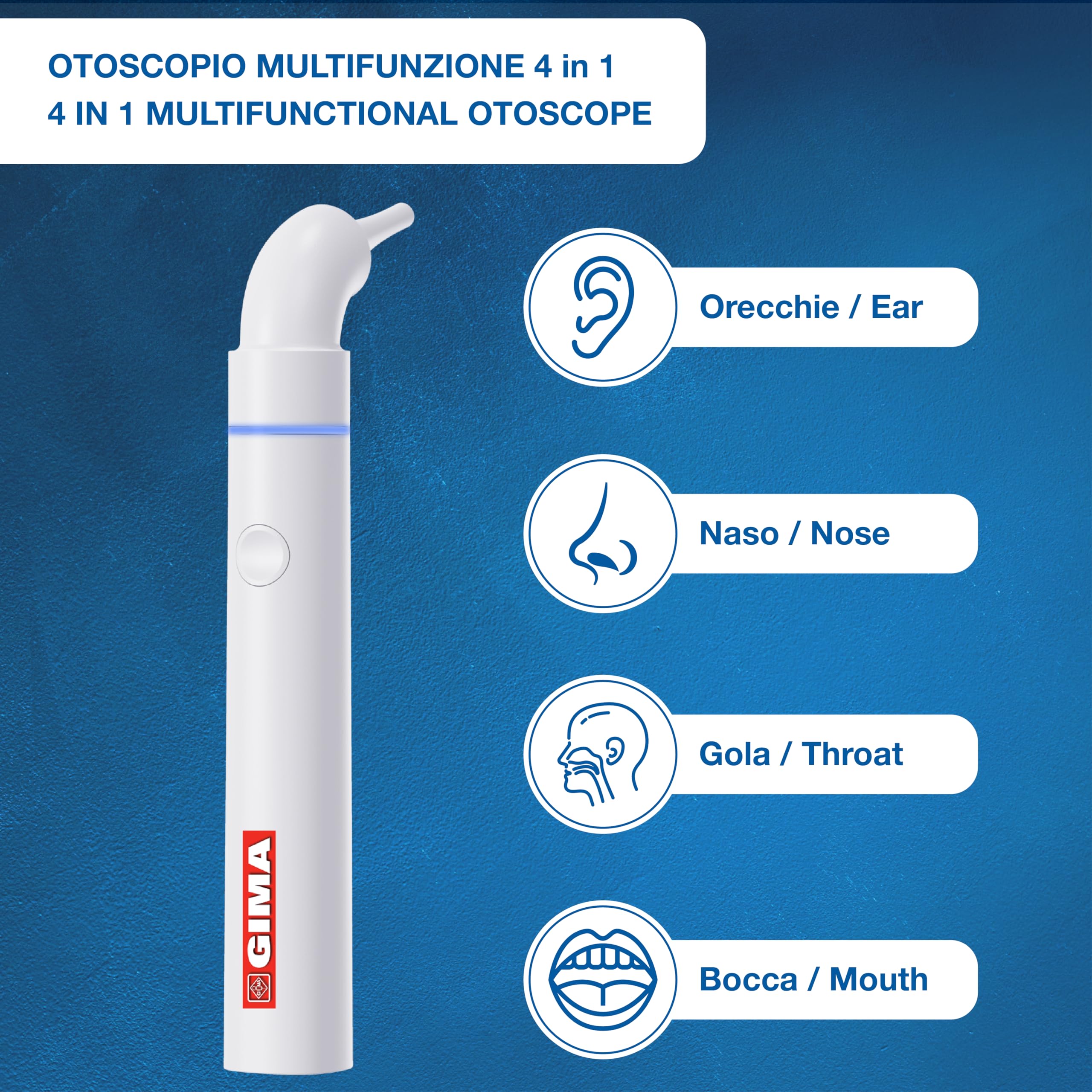 GIMA Otoscopio Multifunzione 4 in 1 con Luce e Telecamera, 31410