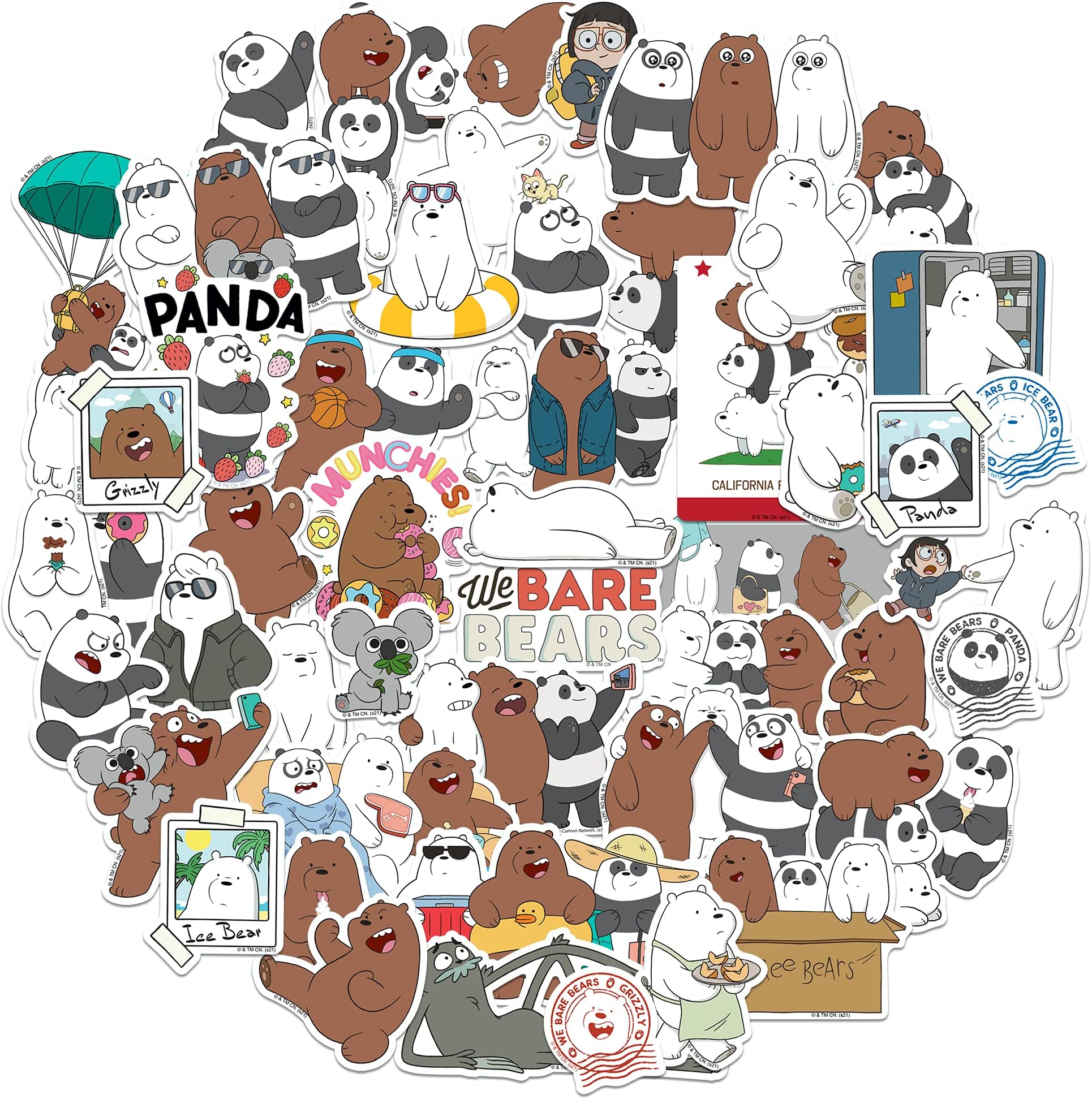 GRAPHICS & MORE WE Bare Bears Stickers Die Cut Vinyl Sticker Variety Pack - Laptop, Water Bottle, Scrapbooking, Tablet, Skateboard, Indoor/Outdoor - Set of 50