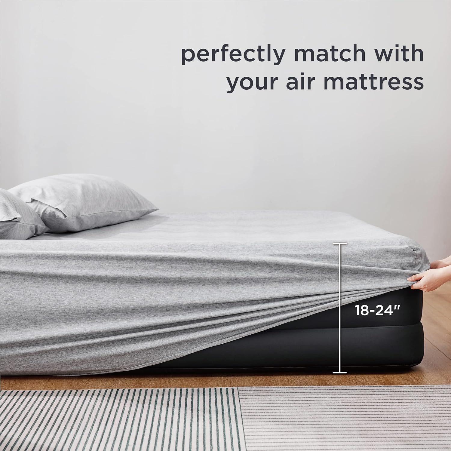 BEDSURE Extra Deep Pocket King Sheet Sets Grey - Air Mattress Sheets with 18 to 24 in Deep Pocket - Soft Cationic Dyed Bed Sheet Set, 4 Pieces Bedding Matte Tone Sheets & Pillowcases : Home & Kitchen