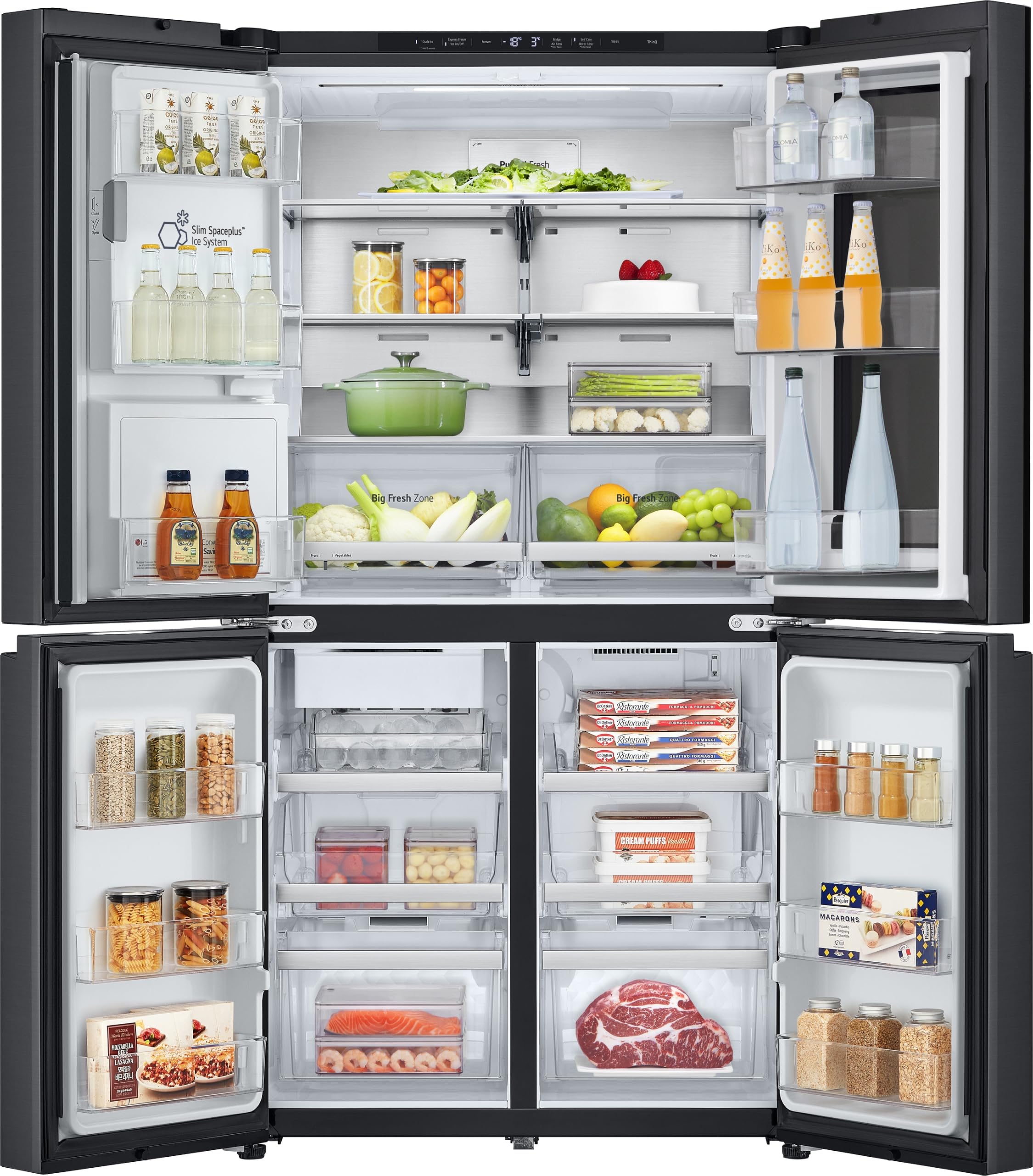 LG GMG960EVEE Multi-Door Kühlschrank mit Gefrierfach (638 L, Energieklasse E) mit InstaView und Craft Ice, Eis- und Wasserspender, Total No Frost, Silber