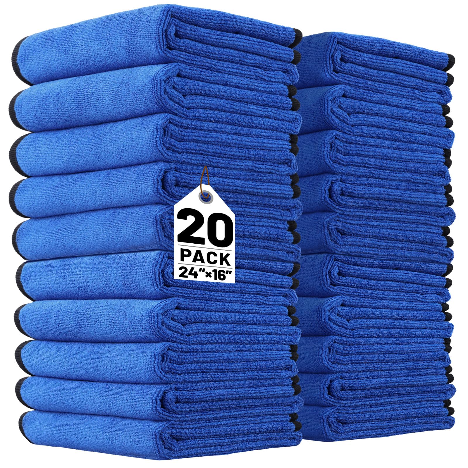 20 Pack Microfiber Towels for Cars, 24" x 16" Dual-Sided Car Drying Towel