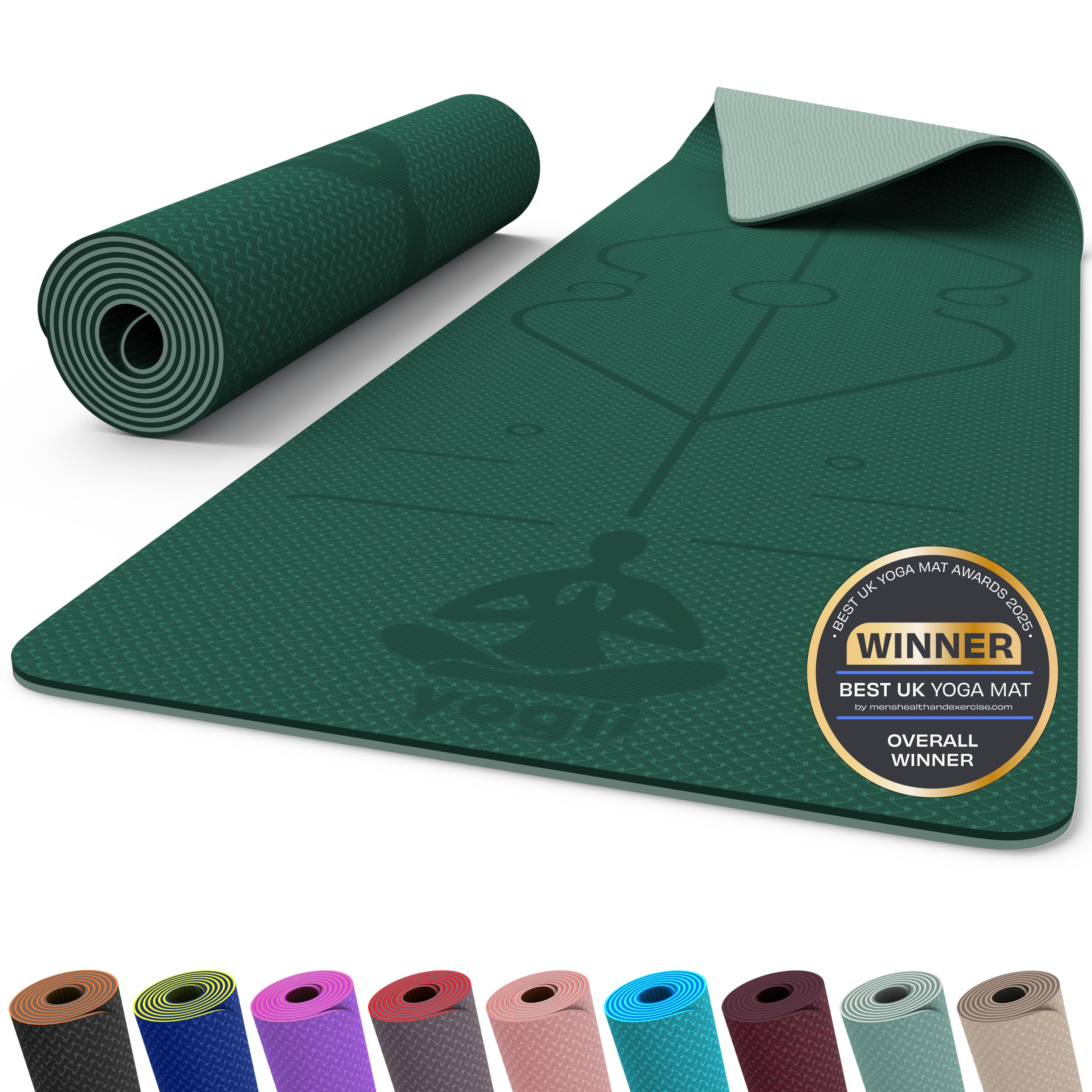 Yogii Yoga Mat - Non-Slip 6mm Thick TPE & Travel-friendly Yoga Mat - Perfect for Home & Gym Exercise Fitness & Pilates - With Laser Alignment Guides for Men & Women
