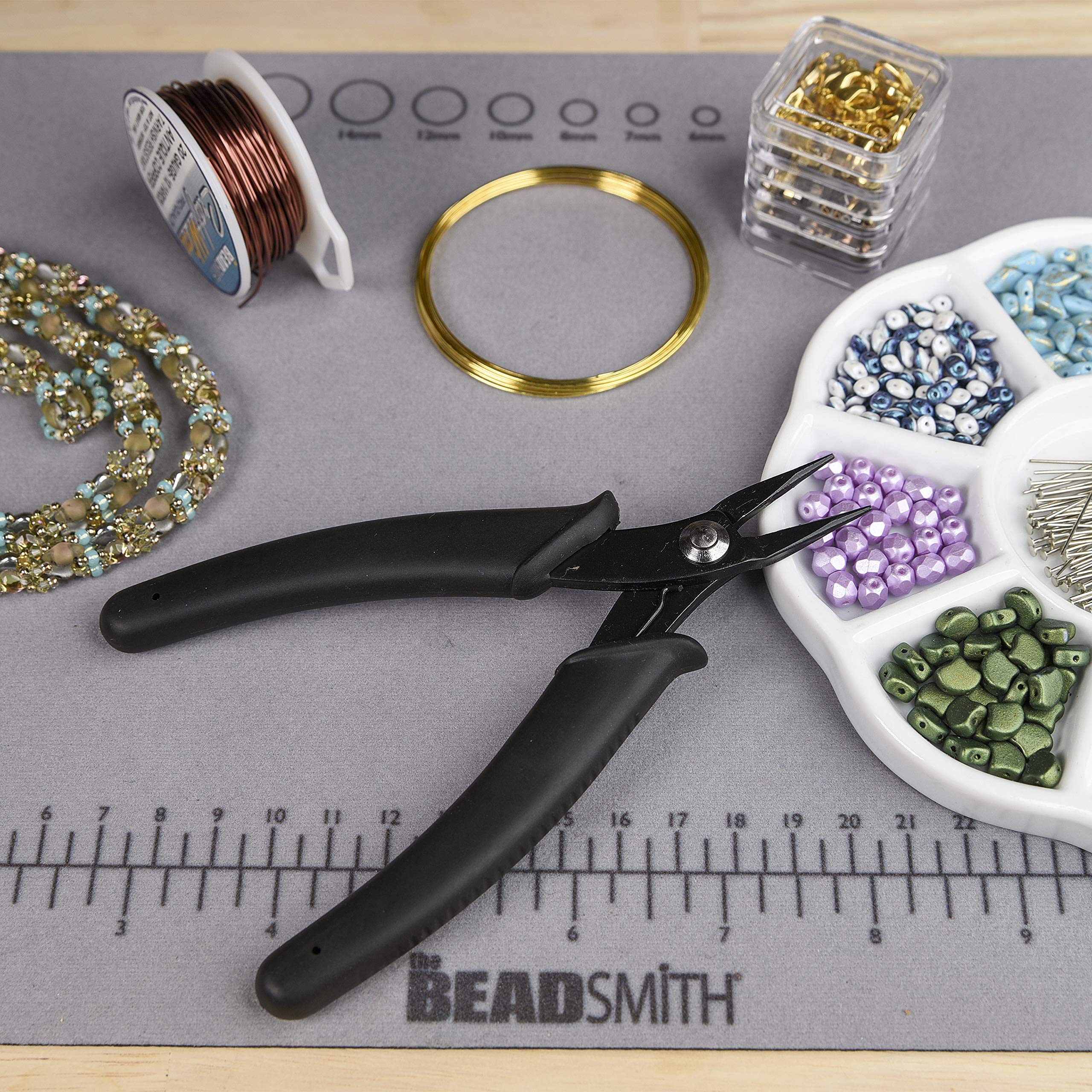 The Beadsmith Hi-Tech Rundzange, 140 mm mit Kopf aus Karbonstahl, schwarzer Komfortgriff mit Feder, Werkzeug für Schmuckherstellung, Elektronik oder Mikromechanik