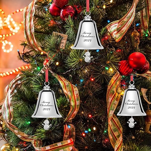 Miniatura 3 de Paquete de 4 campanas de Navidad de vaca, campanas de Navidad rústicas hechas a mano, campanas colgantes con cuerda, campanas de metal de latón,