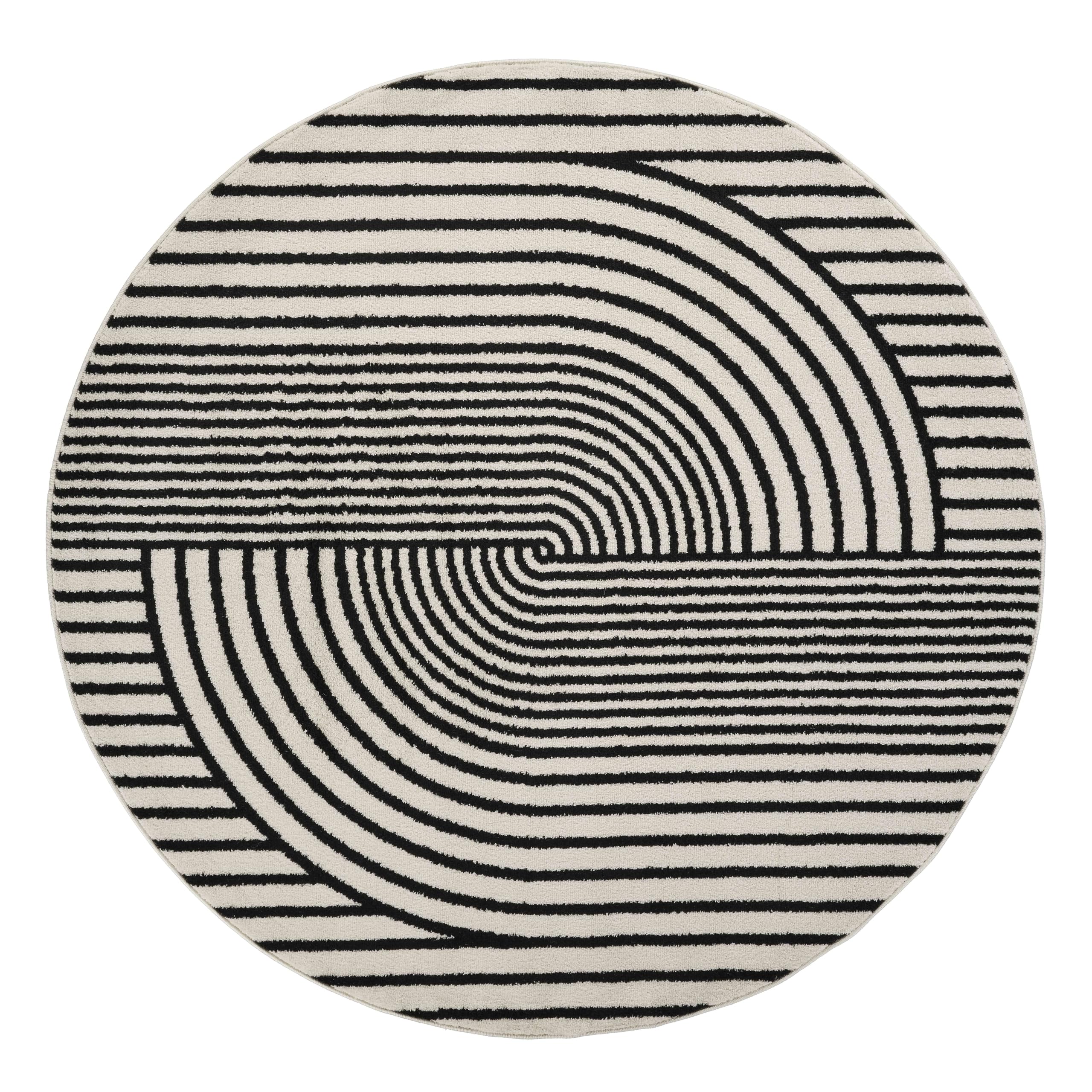 Abani Nuevo Collection Area Rug - Mid-Century Black and White Arch Knot Design - 6' Round - for Living Room, Bedroom & Office