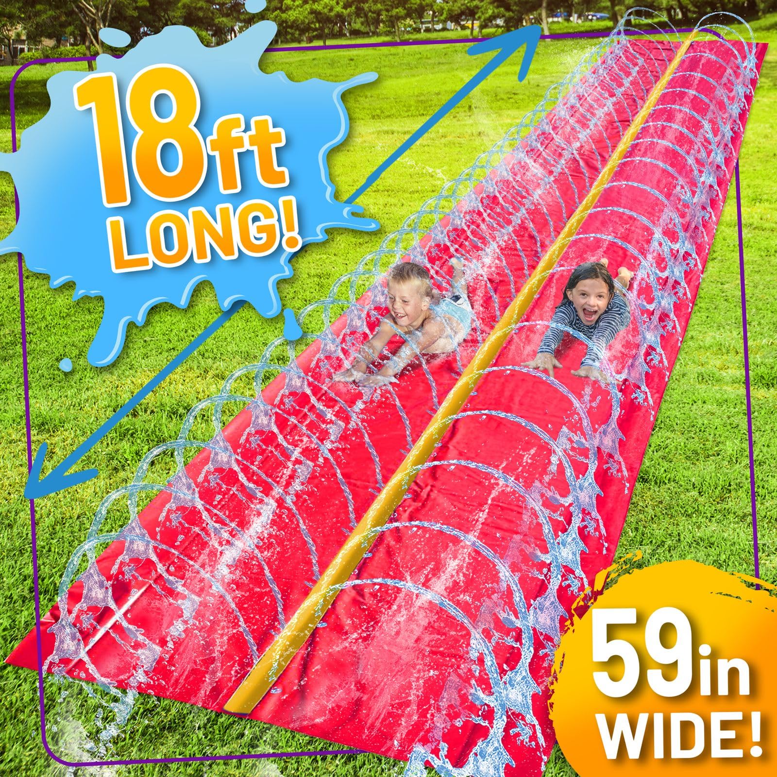 18 x 5 pies – Salpicaduras y tobogán deslizante, toboganes acuáticos para niños – Tobogán acuático para niños al aire libre divertidos juguetes acuáticos de verano, actividades acuáticas para 4