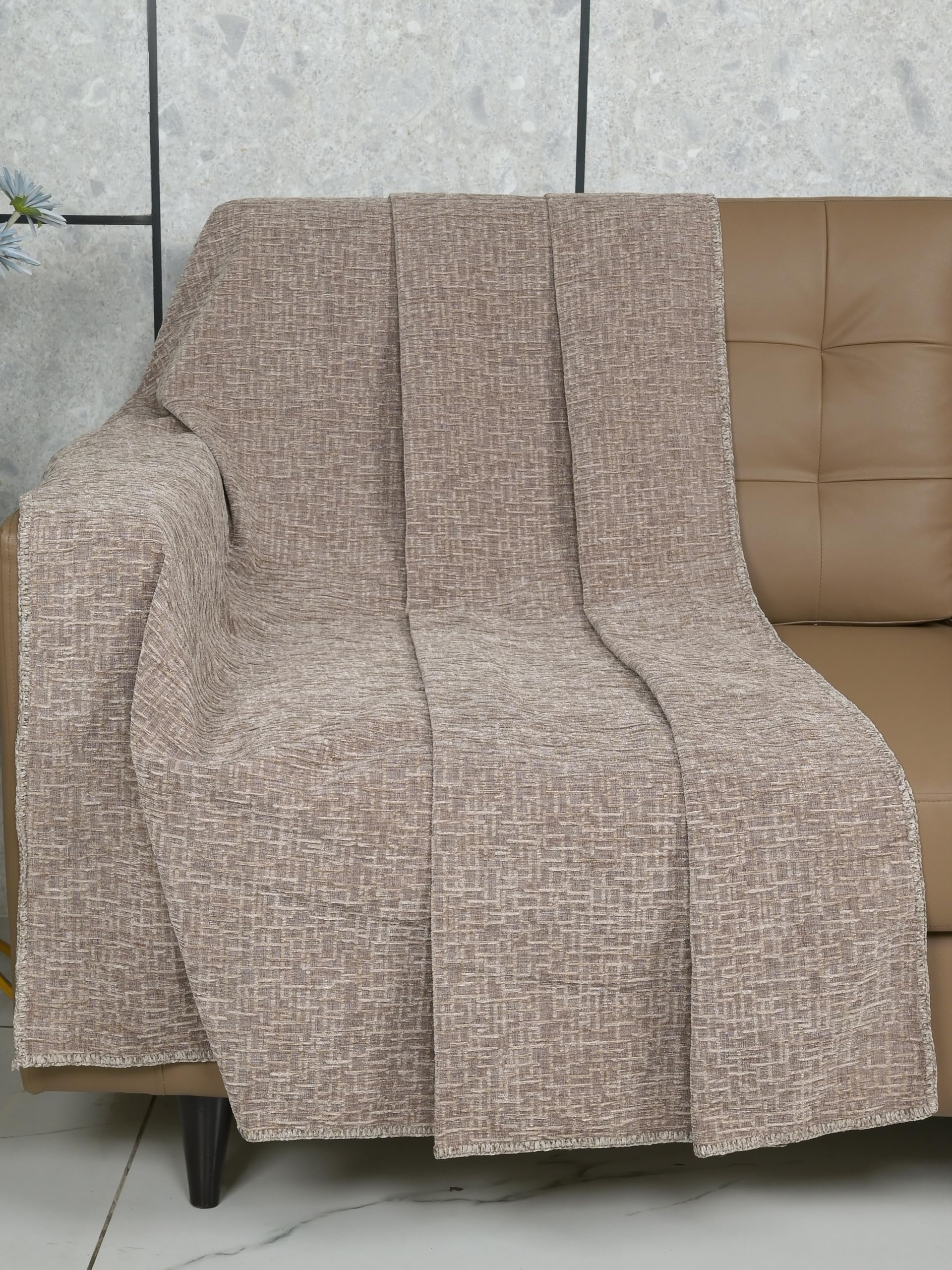 Saral Home Chenille 1 Seater Sofa Cover Throw Set of 2 (Beige, 140x125 cm)-image-38