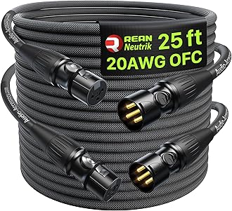 XLR Cables 25ft 2 Pack, 20 AWG, Kevlar-Reinforced Nylon Braided Microphone Cable, Professional Gold-Plated Rean Connectors from Neutrik, Mic Cable, Shielded and Balanced XLR Male to Female Cord