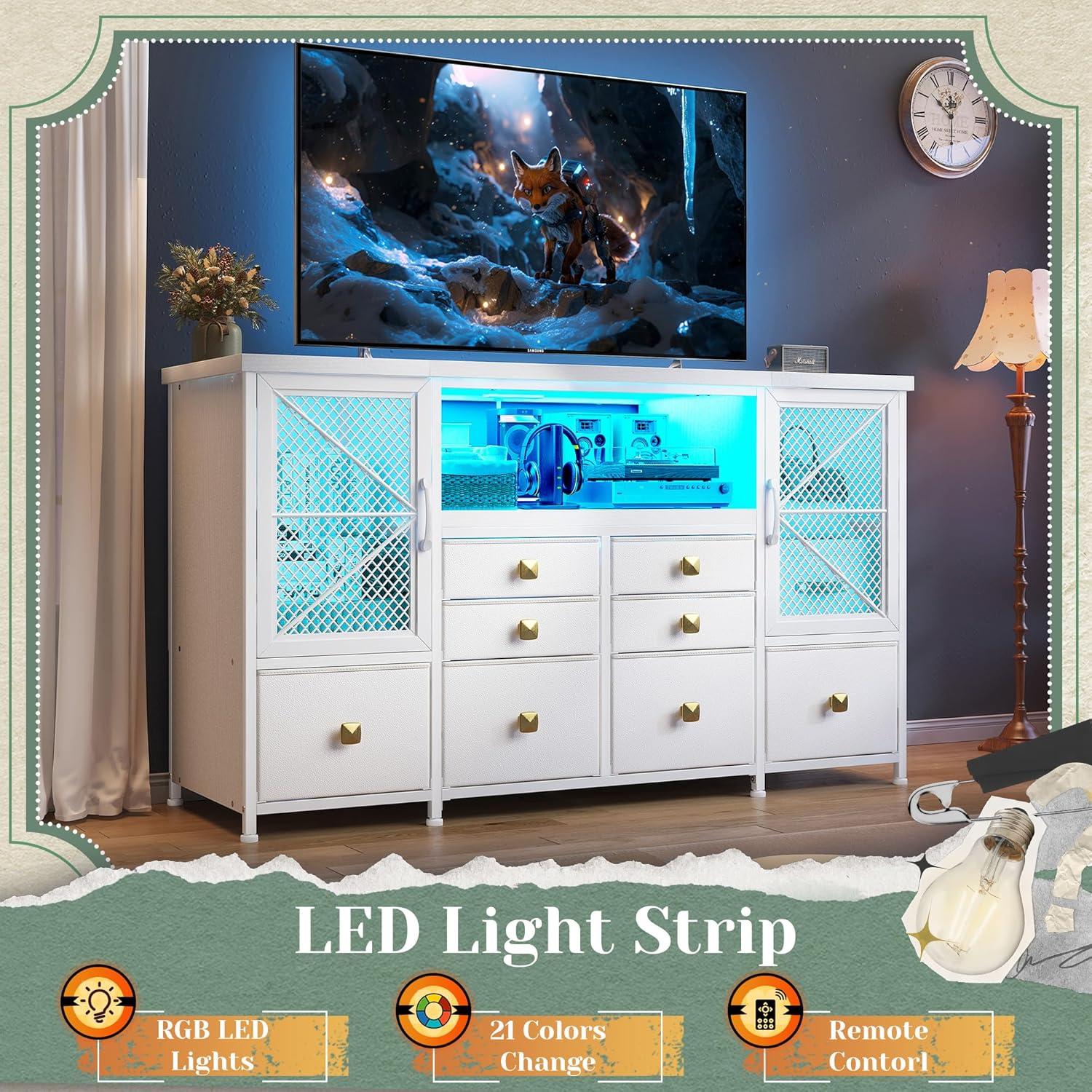 Dresser with RGB LED light strip