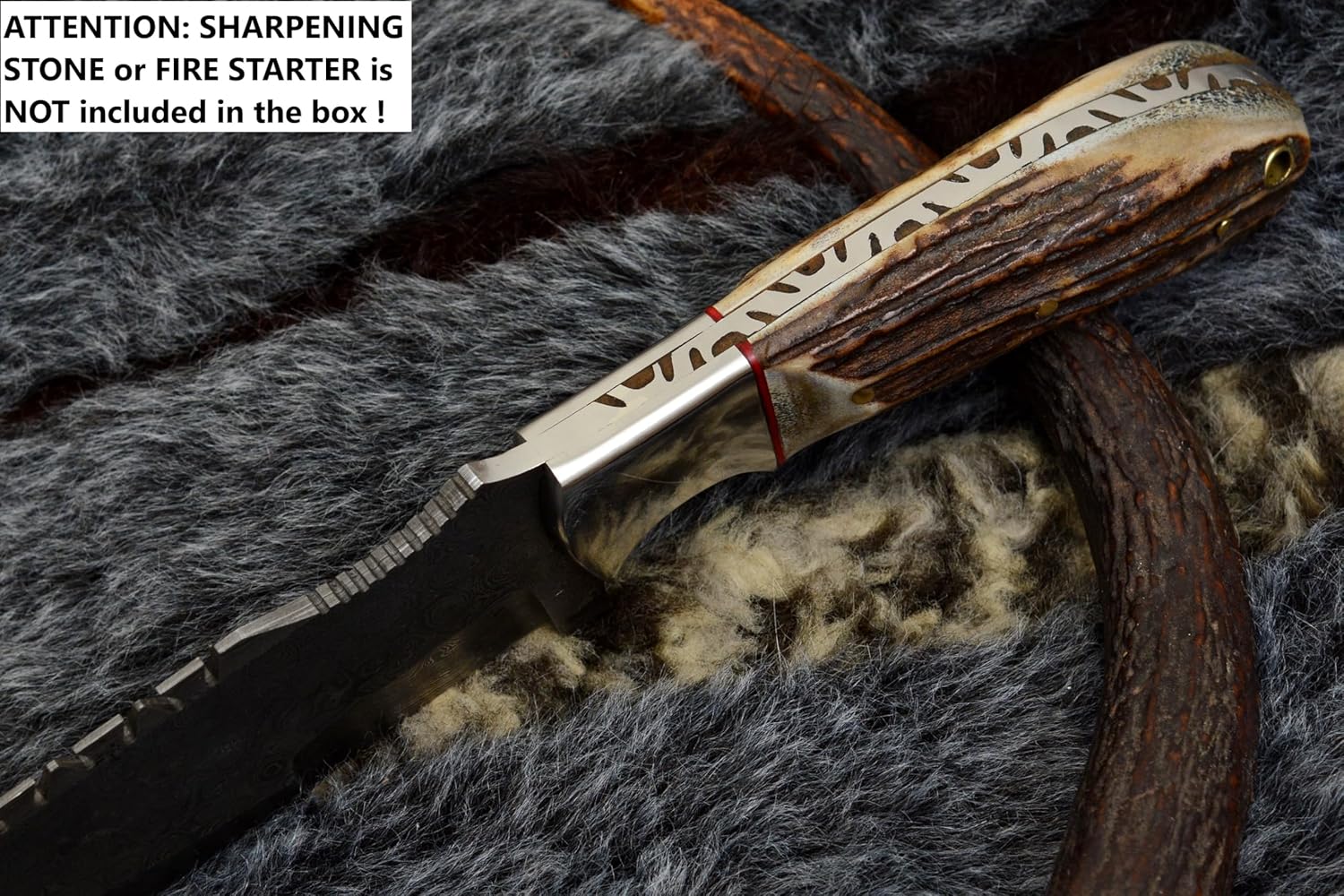 Ottoza Tracker Knife with Horizontal Carry Leather Sheath and Stag Horn Handle – Damascus Fixed Blade Hunting Knife for Survival and Outdoor Use 114 - Image 7