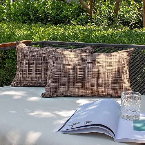 Kevin Textile - Juego de 2 fundas de almohadas decorativas para exteriores, impermeables, modernas, lumbares, para patio, sofá y banca, de 12 x Kevin Textile - Juego de 2 fundas de almohadas decorativas para exteriores, impermeables, modernas, lumbares, para patio, sofá y banca, de 12 x
