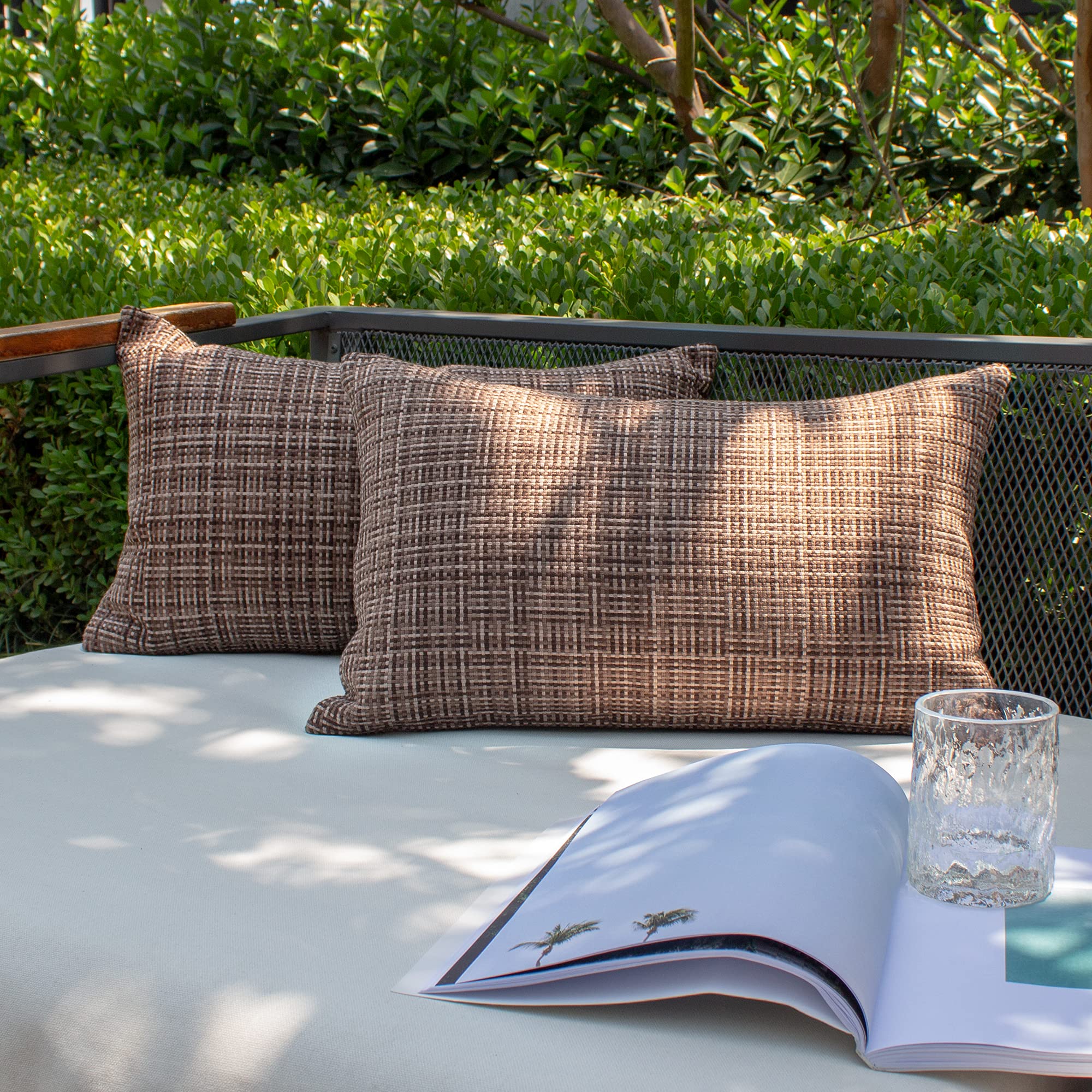 Photo 1 of Kevin Textile Outdoor Waterproof Lumbar Pillow Covers 2 Pack, Brown