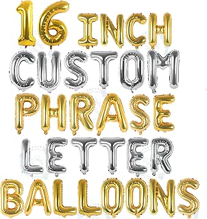 Silver & Gold Letter Balloons - Custom Balloon Letters For Birthday/Baby Shower - Personalized a Phrase/Word/Banner/Name balloons - 16 inch Alphabet Foil Mylar Air Filled Letter Balloons