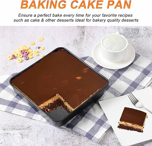 Miniatura 6 de Herogo Juego de 2 moldes para hornear de 8 x 8 pulgadas, antiadherentes cuadrados para horno, de acero inoxidable, para brownies de lasaña negra,