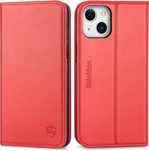 Miniatura 1 de SHIELDON Funda para iPhone 13, de piel auténtica, para iPhone 13, cartera magnética, absorción de golpes, bloqueo RFID, tarjetero de crédito,
