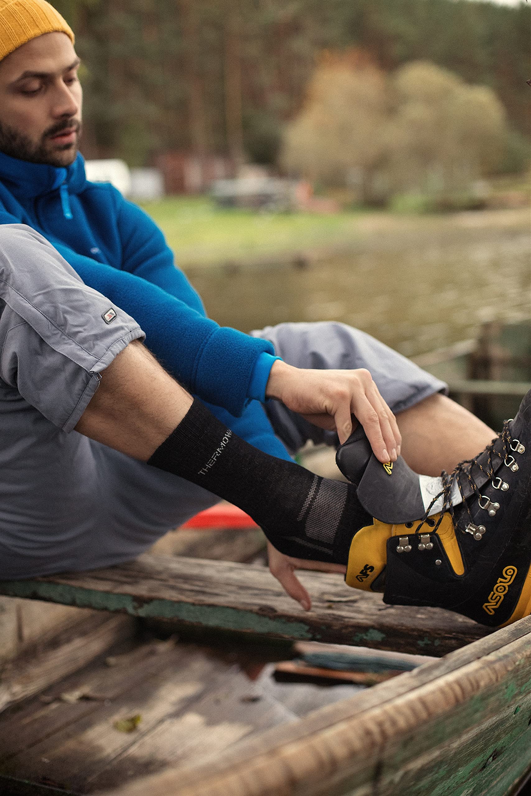 Thermowave Discover Chaussettes longues en laine mérinos,Chaussettes anti-humidité,Chaussettes chaudes extensibles,Chaussettes de trekking longues unisexes,Chaussettes d'hiver,Noir/gris, noir/gri