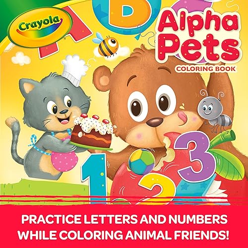 Miniatura 4 de Crayola Alpha Pets - Páginas para colorear y calcomanías, libro para colorear con números y alfabetos, regalo para niños, 96 páginas