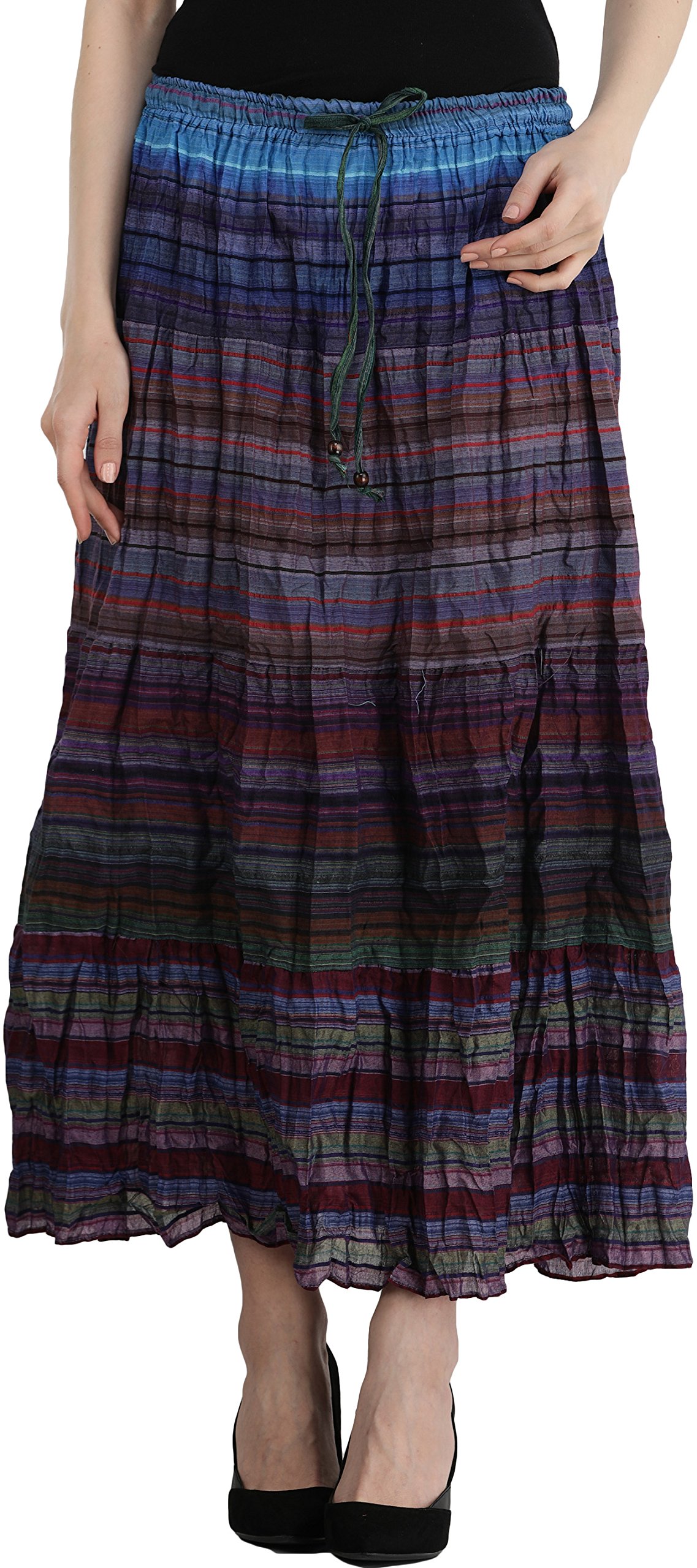 exotic india Long Summer Skirt with Stripes Woven in Multi-Color Thread and Dori on Waist-picture-17