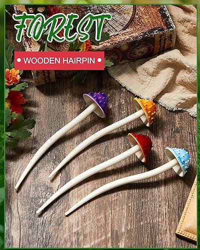 Miniatura 5 de Taiyin 4 unidades de palillos de pelo de Navidad con forma de hongo para cabello largo, horquillas de pelo chino, accesorios de peinado para mujeres
