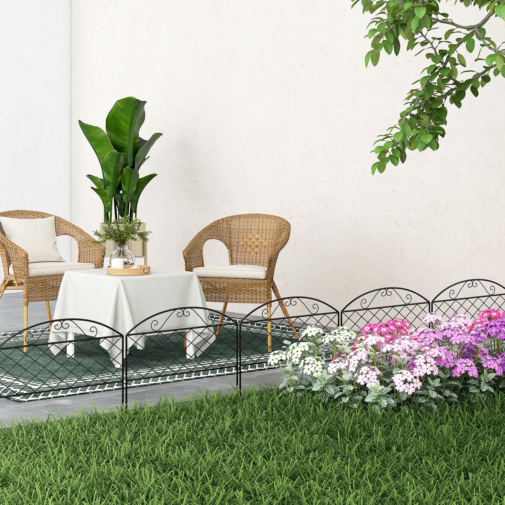 Outsunny Lot de 5 Panneaux de Clôture de Jardin Décoratives en Métal, Bordure de Jardin, pour Parterre de Fleurs - Dim. 305 x 43 cm, Noir
