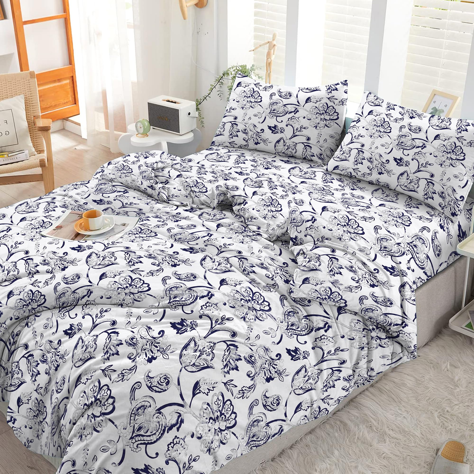Floral Printed Egyptian Cotton Single Duvet Cover Set 400 Thread Count โ image 1