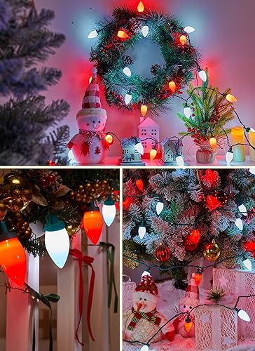 Miniatura 7 de Brightown Luces de Navidad C9 impermeables para exteriores, cadena de luces vintage de 66 pies con 100 bombillas opacas lisas, cadena de luces de