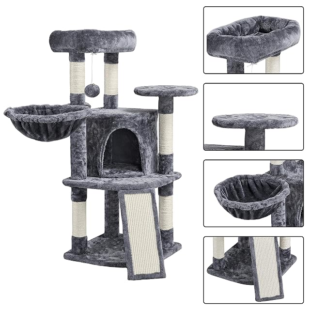 Foto 5 de 8 de Yaheetech Árbol Rascador para Gatos Grandes 106 cm Altura con Espaciosas Cueva para Gato de Casa Torre…