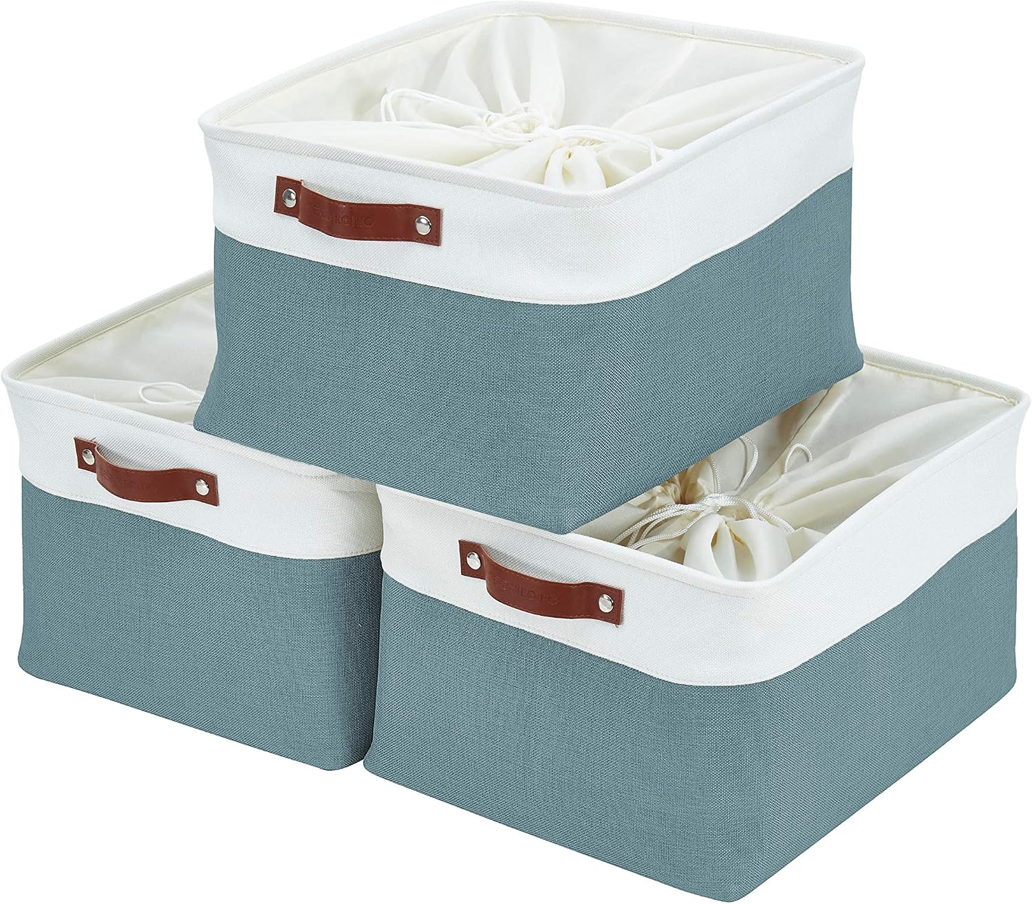 DECOMOMO Storage Baskets | Large Storage Bins Fabric Baskets for Organizing Laundry Nursery Toys Cloth Linen Closet Organizers with Handles (Green and White, XXXXL - 3 Pack)