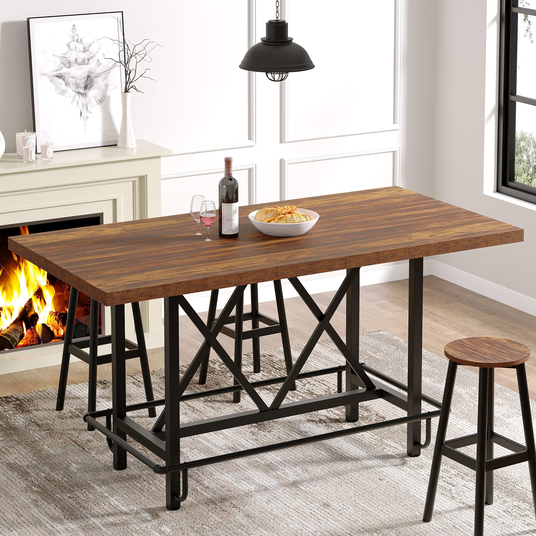 Tribesigns Dining Table for 6 People, Industrial Rectangular Kitchen ...