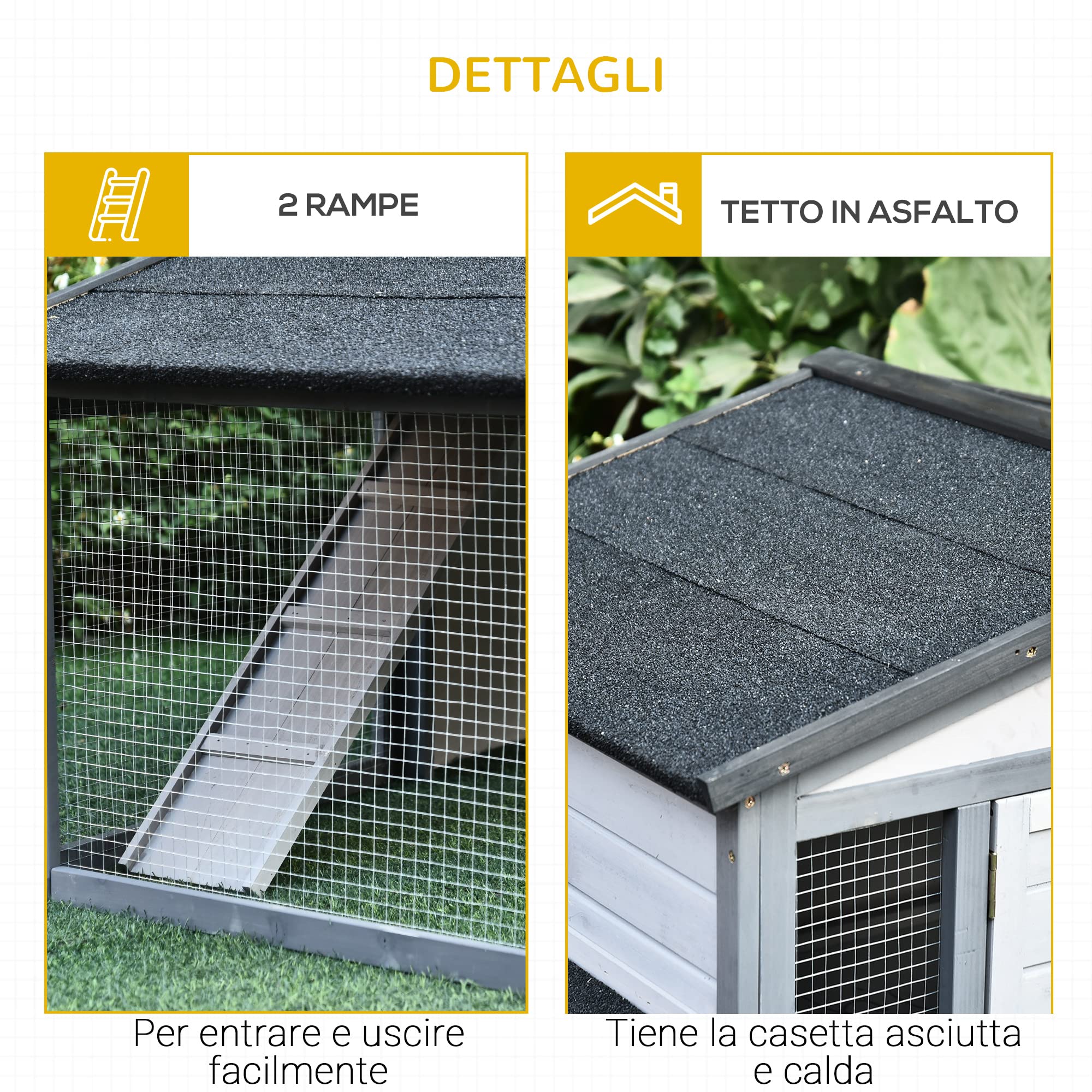 PawHut Conigliera da Esterno in Legno Gabbia per 2-3 Conigli o Roditori Bianca
