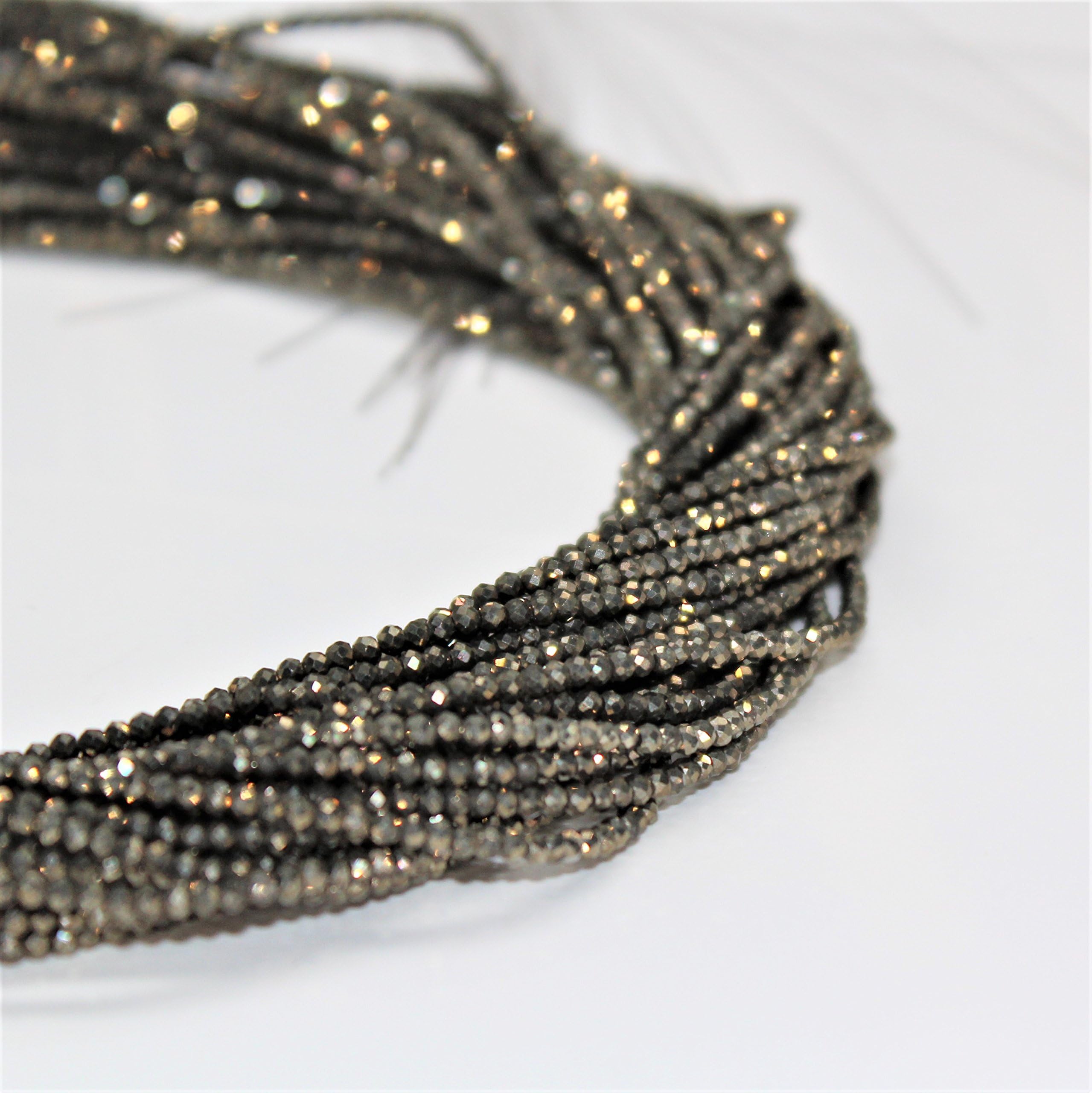 Lynxus Faceted Pyrite Natural Gemstone Tiny Beads 2mm Per 15.5" Strand