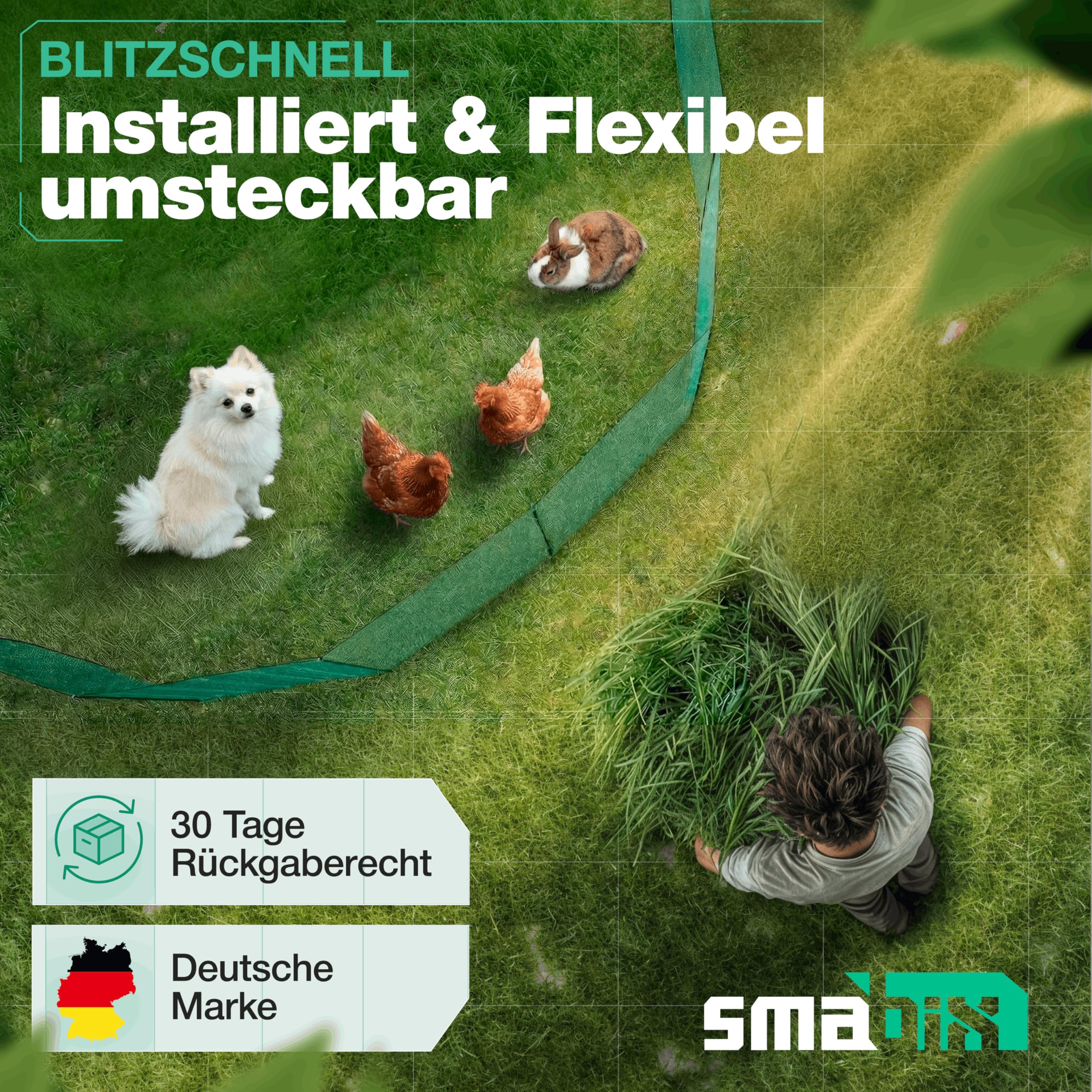 Smabix Mobiler Zaun zum Einstecken 20m x 90cm Komplett-Set Hundezaun Weidezaun Gartennetz