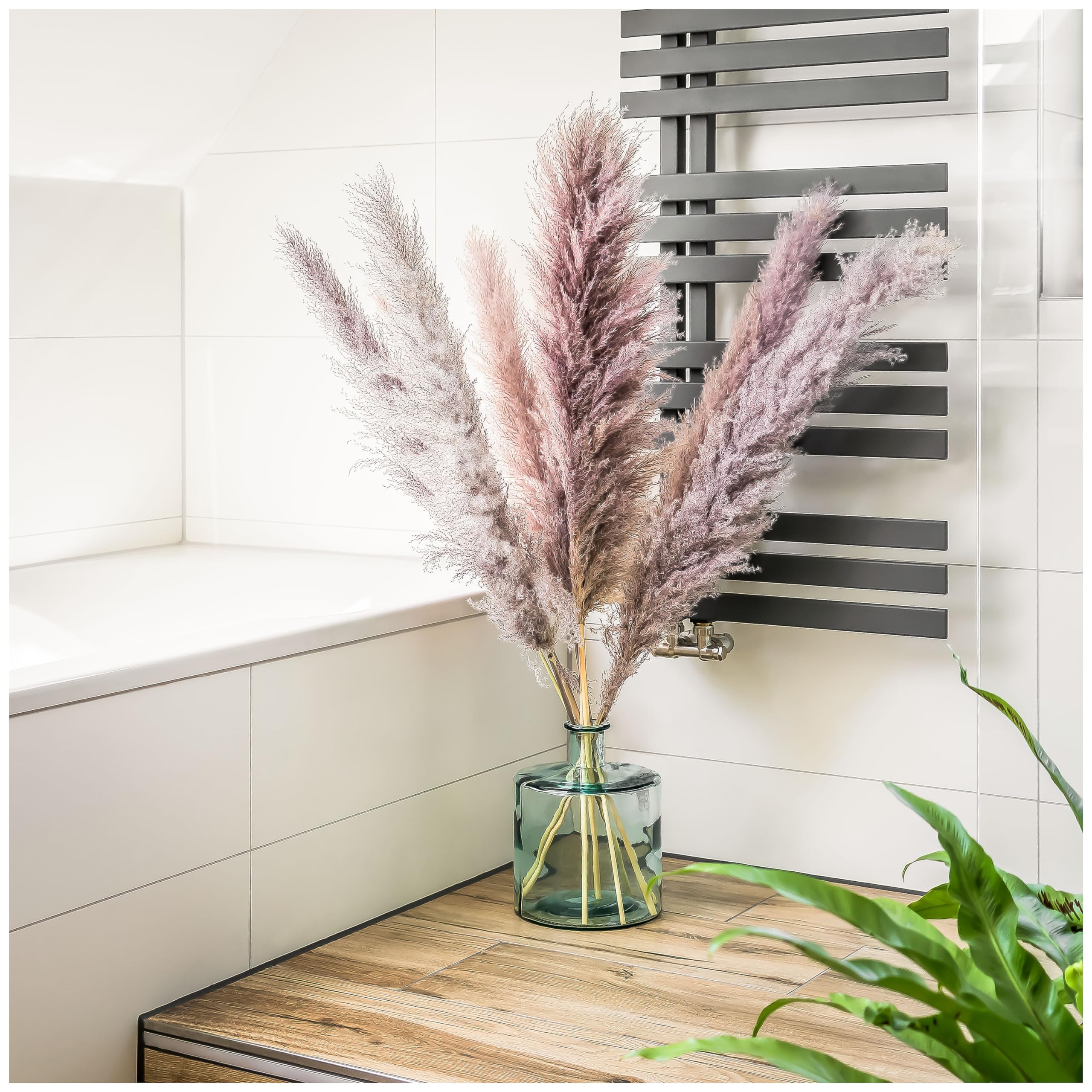 VOULUX Extra grote hoge hazelaar bruin nep faux kunstmatige pampagras groot pluizig x3 115cm stengels x18 decoratieve kunstmatige flora-veren voor vloervazen hoge bruine plant bloemen lang pampasgras