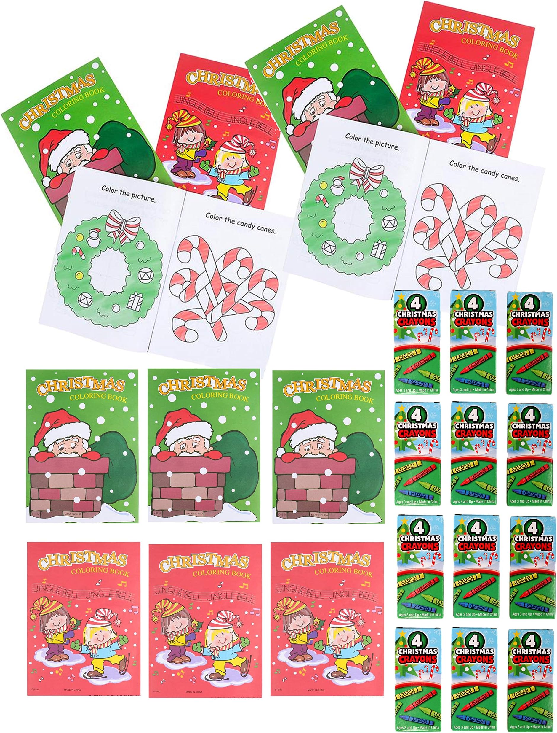 12 Sets Bulk Christmas Coloring Activity Books & Crayons Bundle for Kids