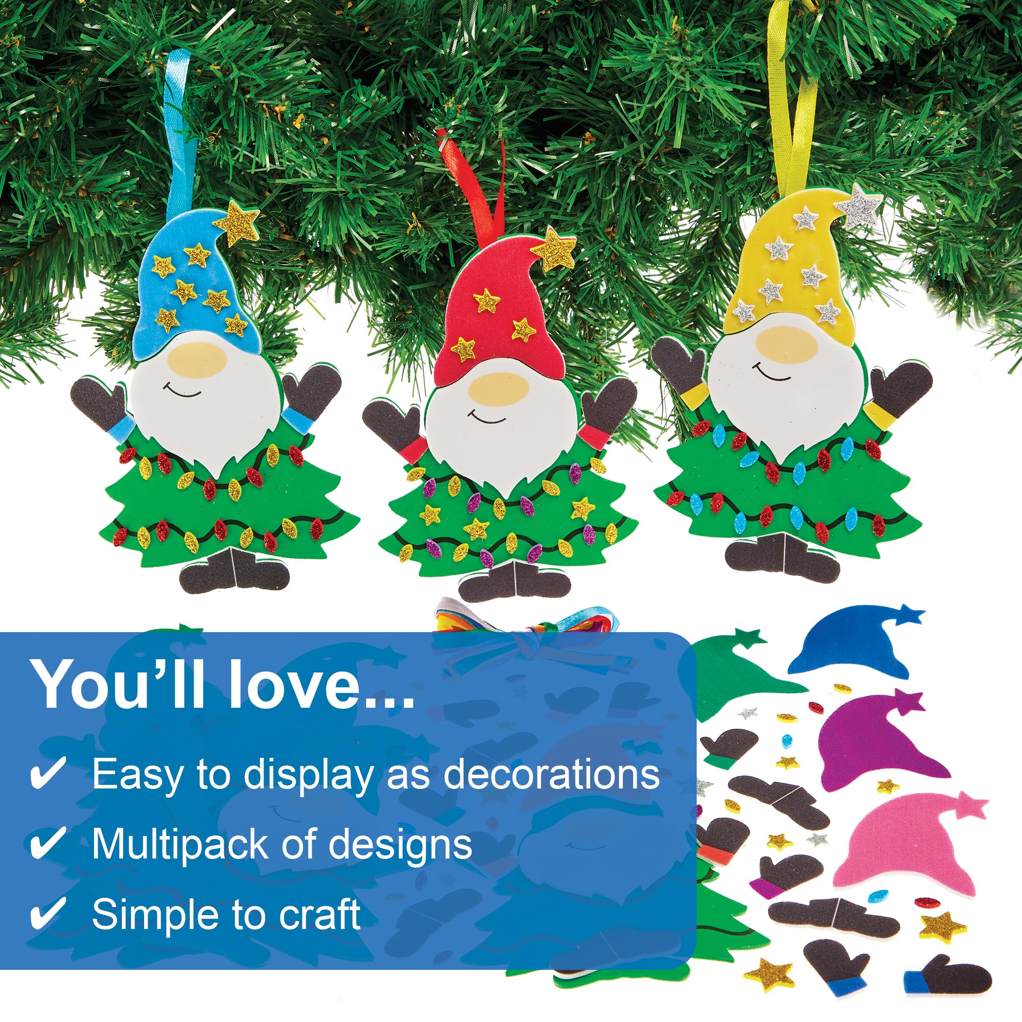 Baker Ross FX858 Christmas Tree Gonk Mix and Match Decoration Kits - Pack of 8, Christmas Arts and Crafts Decoration Kits for Kids - Image 3