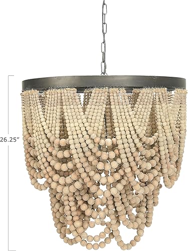 Miniatura 2 de Lámpara de araña de cuentas de madera drapeada de 2 niveles