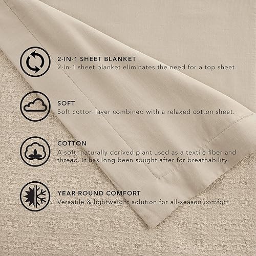 Miniatura 5 de Vellux Manta térmica 100% algodón suave, transpirable, acogedora y ligera de 10.25 ozm, para todas las estaciones, perfecta para usar en capas,