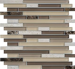 5 Sheets Glass and Stone Mosaic Tile for Kitchen Backsplash, Bathroom Sh...