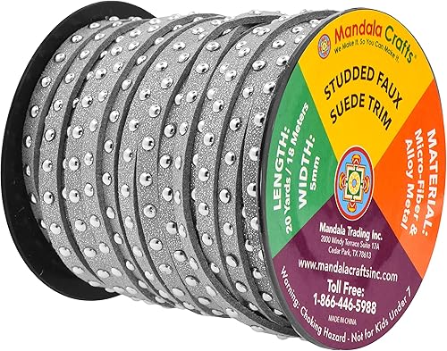 Miniatura 9 de Mandala Crafts Cuerda de gamuza sintética Assoterd de 0.197 in con tachuelas neutras para fabricación de joyas, cinta de piel sintética de 52