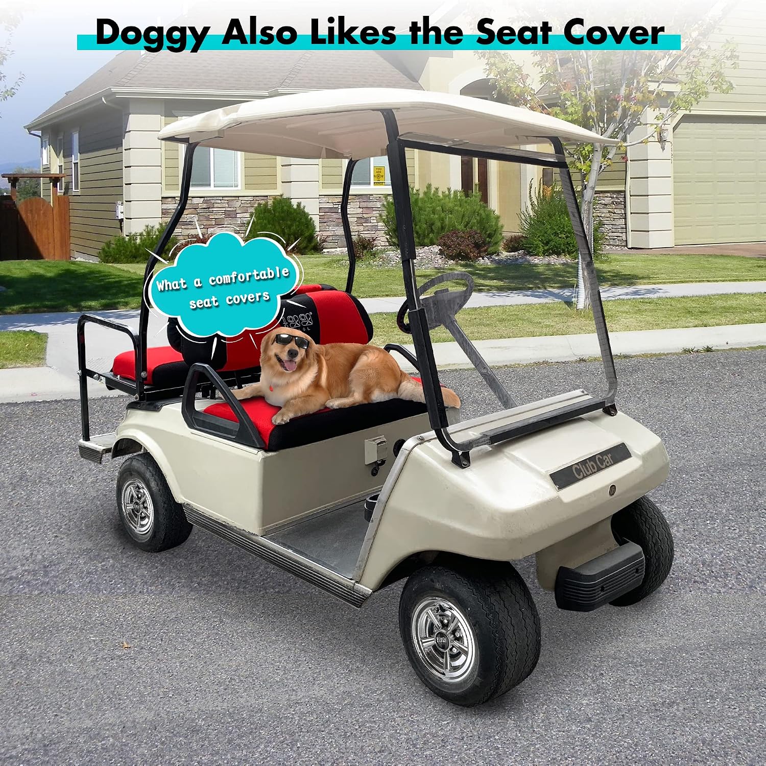 10L0L Golf Cart Front and Rear Seat Cover Set for EZGO TXT RXV 4 Passenger Models Bench Seat Covers Kit Breathable Washable Polyester Mesh Cloth Gray Black Beige Red (S+XS)