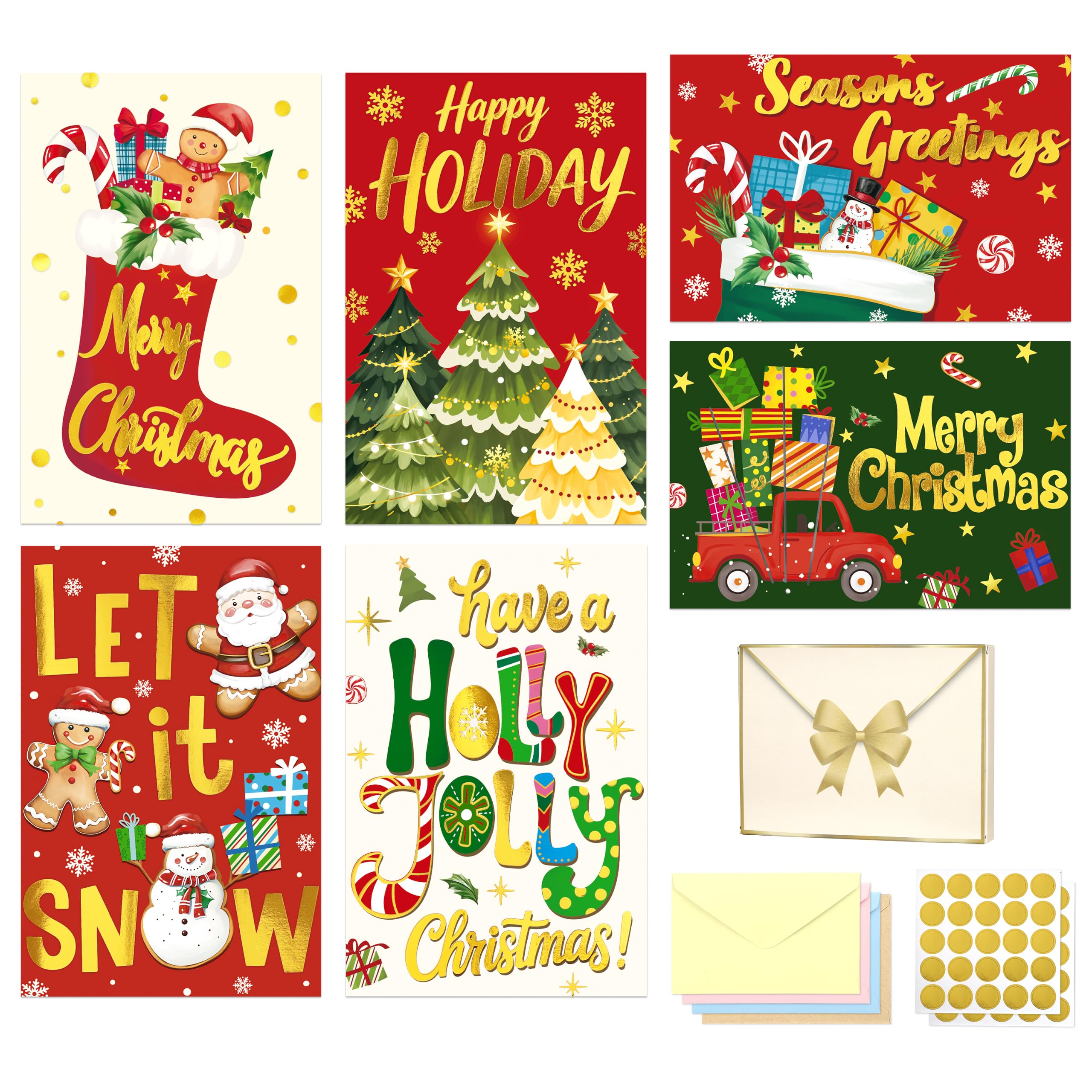 Decalsweet Gold Foil Christmas Greeting Cards Seasonal Cards 24 pieces
